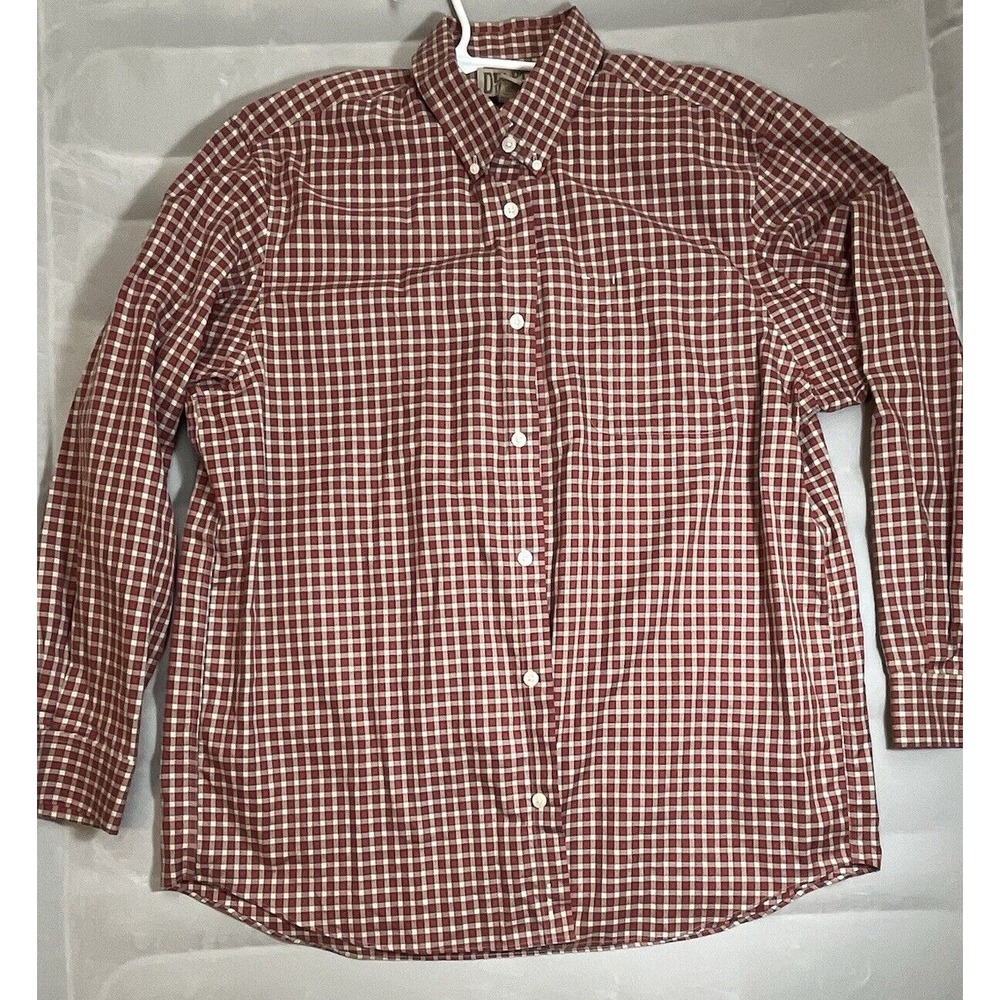 Duluth Trading Co Men's red- orange blue plaid button front shirt L Large cotton